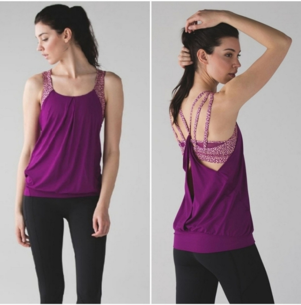 Lululemom Nouveau Pink Strappy Tank Top Built In Bra Workout Size 6